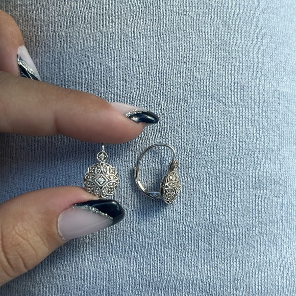 14kt White Gold Diamond Openwork Drop Earrings - Picture 3 of 7